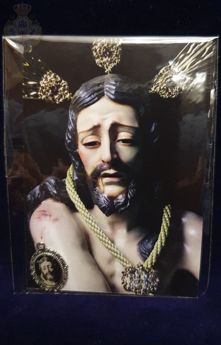 Estampa y medallita con la imagen de Jesús Atado a la Columna