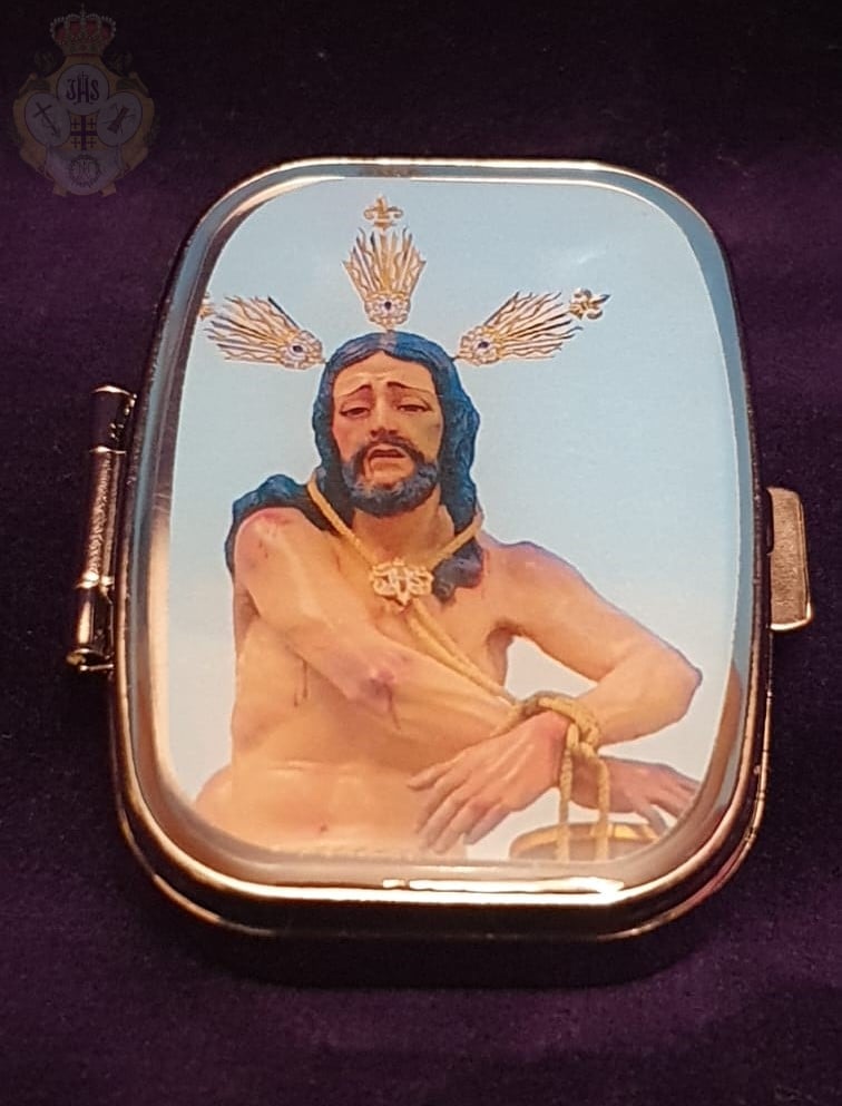 Pastillero con la imagen de Jesús Atado a la Columna